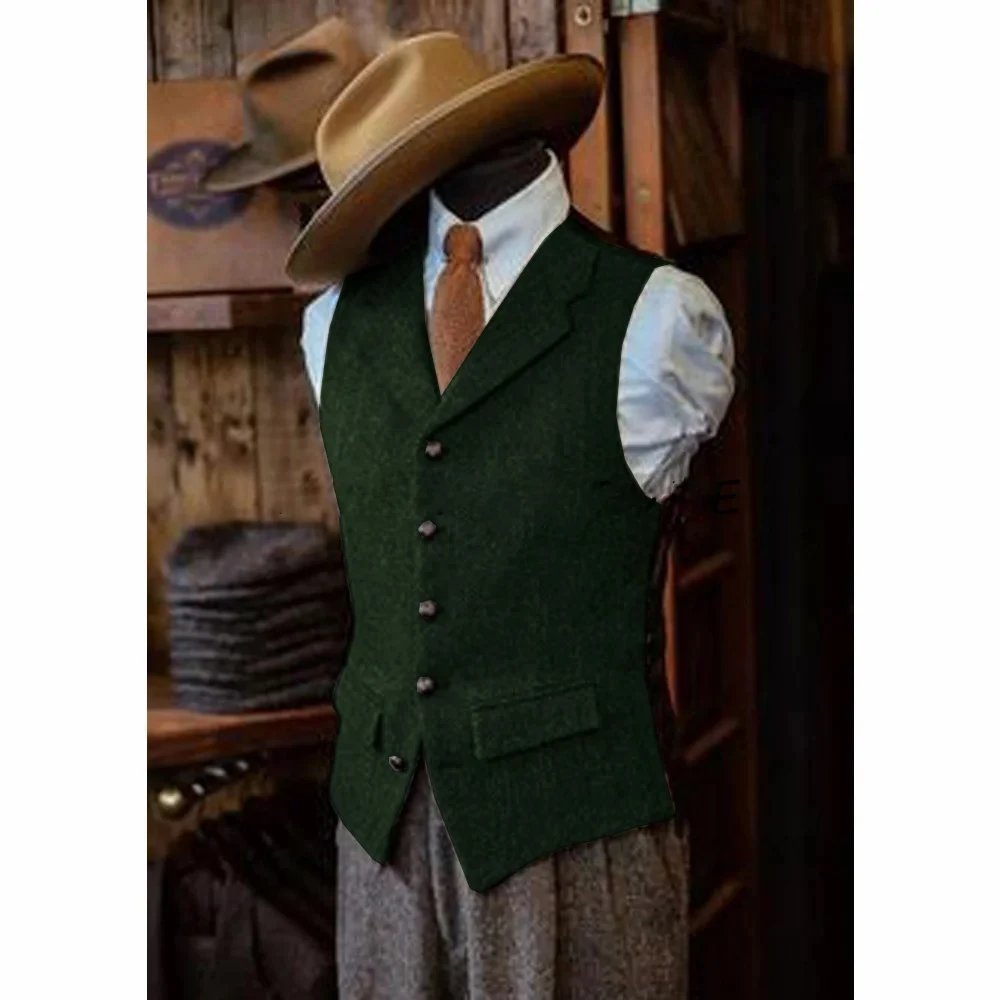 Men's Suit Vest Vests For Groosmen Man Brown Wool Tweed Business Waistcoat Wedding Jacket Casual Slim Fit Gilet Homme