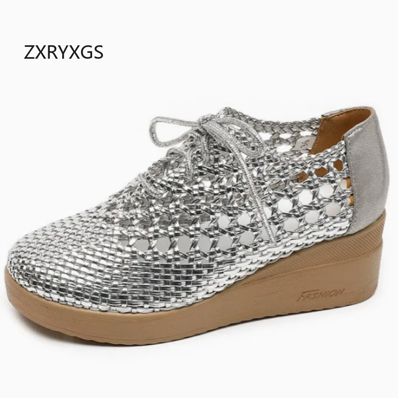 

ZXRYXGS/2020 летние плетеные летние сандалии на танкетке из овчины, дышащие и удобные женские римские сандалии на высоком каблуке, большой размер