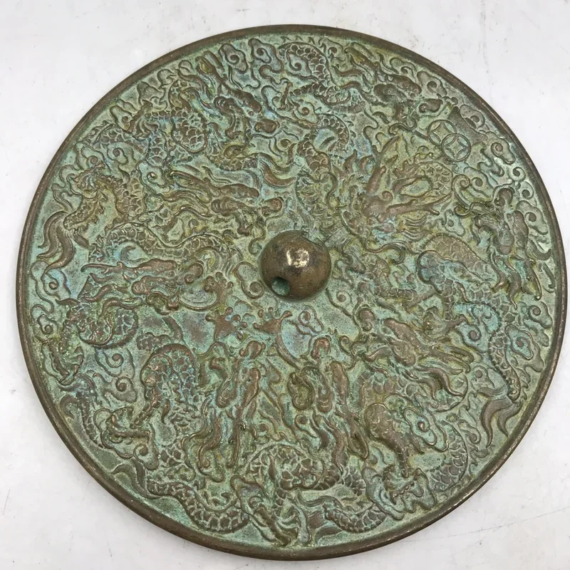 12.5cm China ancient Bronze mirror Dragon and Phoenix design fengshui safety decoration mirror Home decor metal crafts