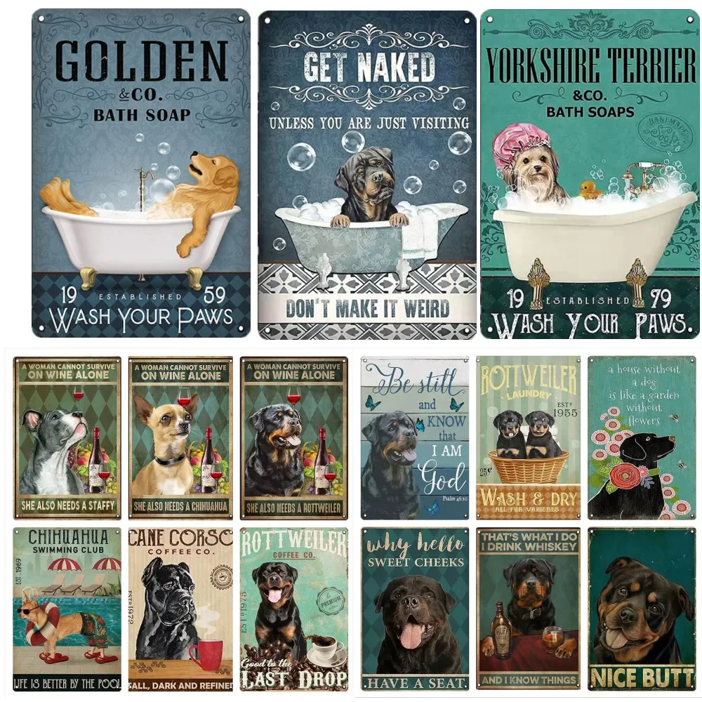 Golden Retriever Funny Dog Tin Signs Vintage Metal Pet Sign Tin Poster Retro Farm Home Kennel DogHouse Decoration Wall Decor