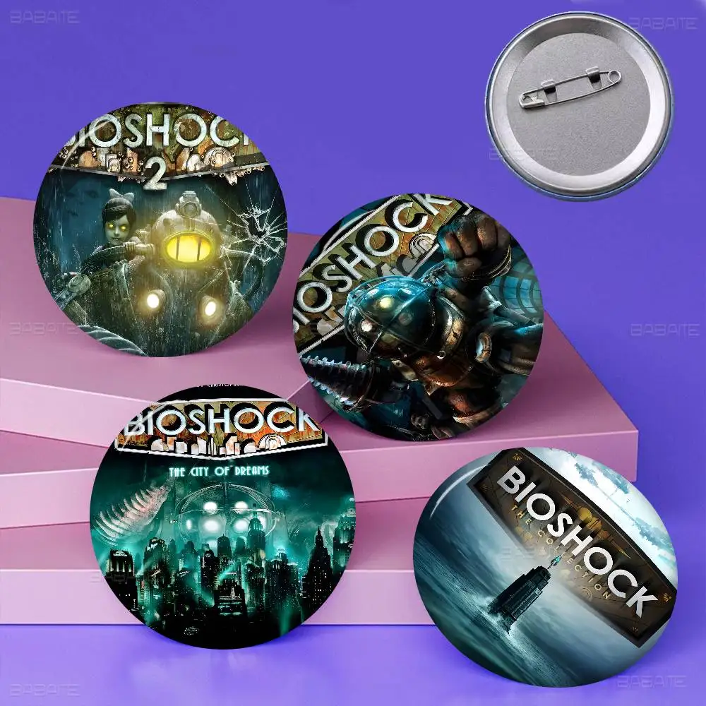B-Bioshock-Rapture Underwater City Photo Brooches Creative Round Badge Gifts Pins 32/44/58mm