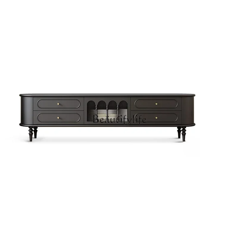 

FG26French retro solid wood TV cabinet black American living room home storage storage