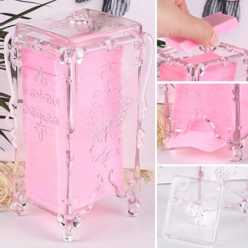 Caja de algodón acrílico para almacenamiento de uñas, organizador de servilletas con diseño transparente de mariposa, estuche de maquillaje, herramientas de arte de uñas