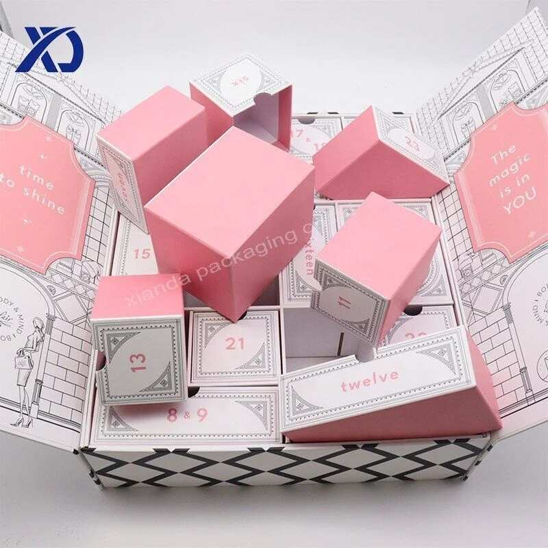 Festive Treat Empty 12Pcs 24Pcs Christmas Countdown Advent Calendar Gift Box Cosmetic Advent Calendar Custom Box With Tray