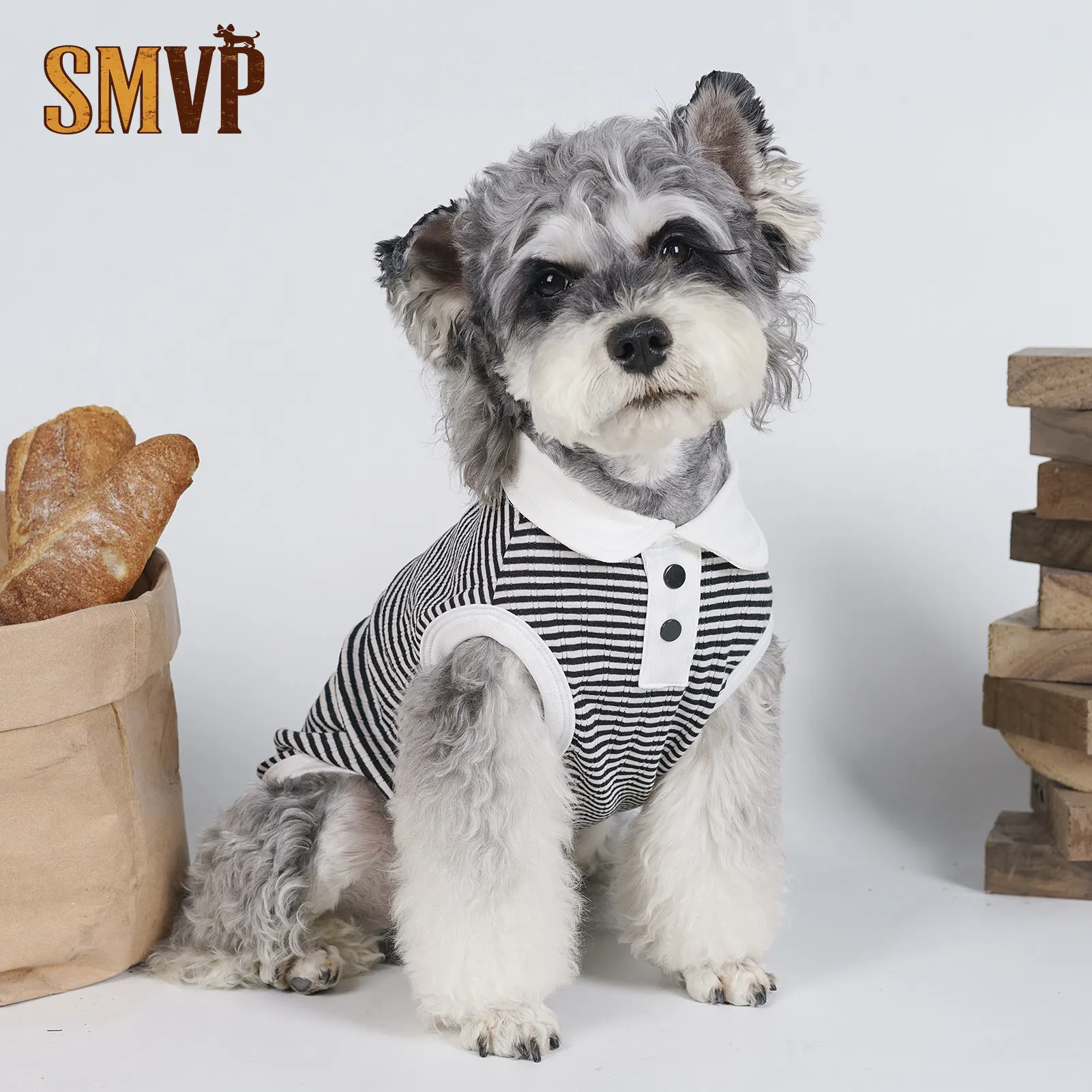 

Dog Vest Summer Cute Pet Cat Black and White Striped Polo Shirt Light Small Dog Clothes