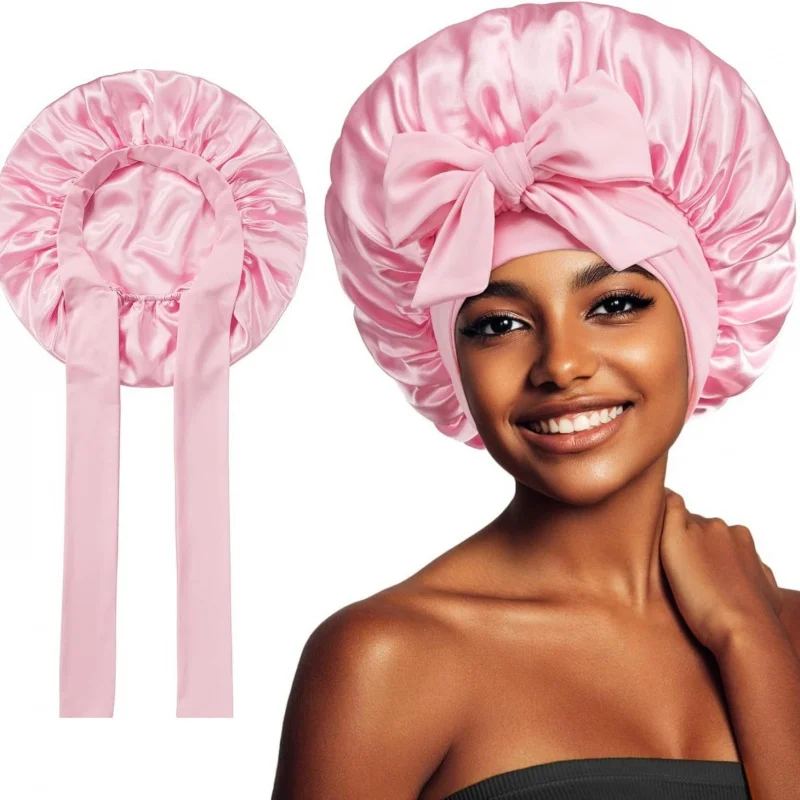 

1Pcs Satin Bonnet Solid Sleeping Hat Stretchy Tie Band Elastic Night Shower Cap Adjustable Hair Head Cover Bonnet for Women