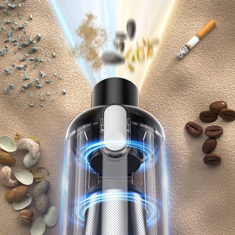 เครื่องดูดฝุ่นในรถยนต์แบบมือถือไร้สายเสียงนุ่มนวลและทรงพลัง120W เครื่องทำความสะอาดภายในรถยนต์ใช้ดูดซับการทำความสะอาด