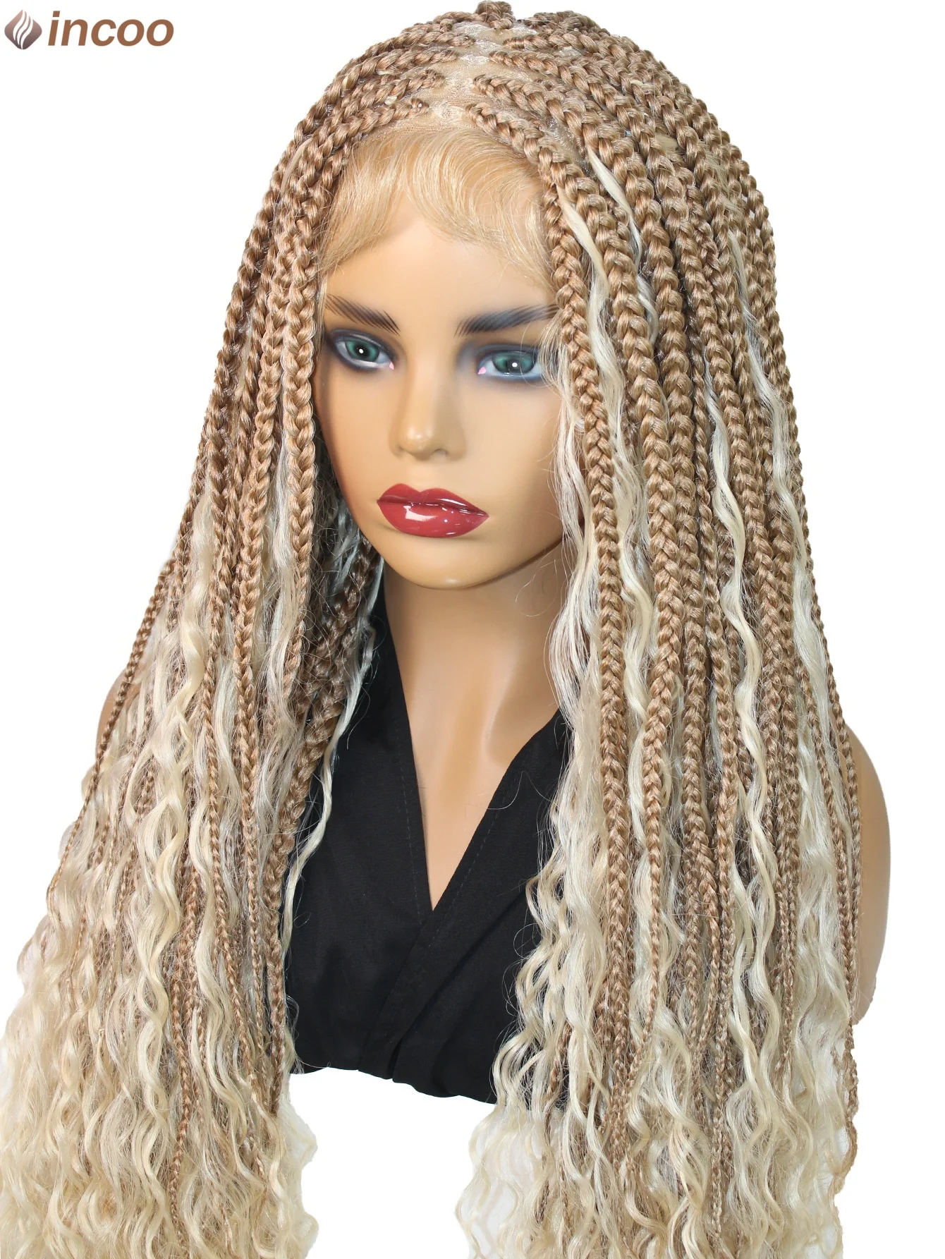 

32-дюймовые синтетические плетеные парики Cornrow с богемными вьющимися волосами 27 613 # Блондинка, полный кружевной парик без узлов, косички для чернокожих женщин