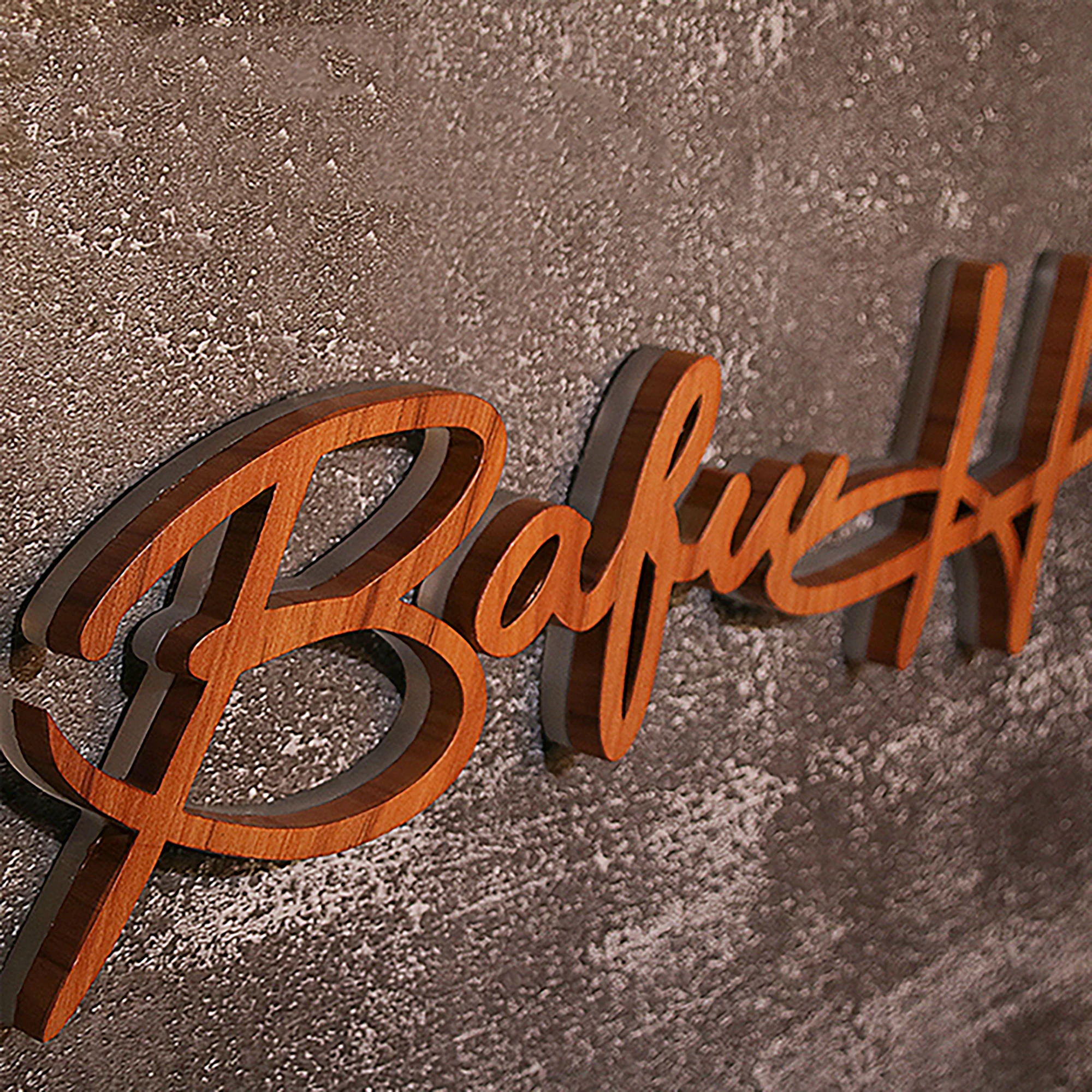 Custom 3D LED backlit imitated wood metal sign letters with halo light indoor lobby wall logo signage