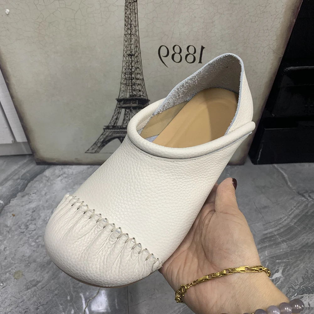 Summer Women Flat Shoes Plus Size Casual Women Half Slippers Two pronged Fashion Women Shoes Designer Leather Female Loafers