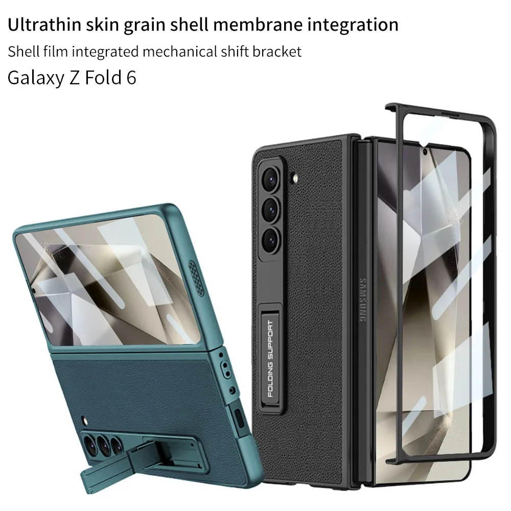 

forSamsung Fold6 plain leather mobile phone case creative stand folding cross-border new folding anti-drop mobile phone case