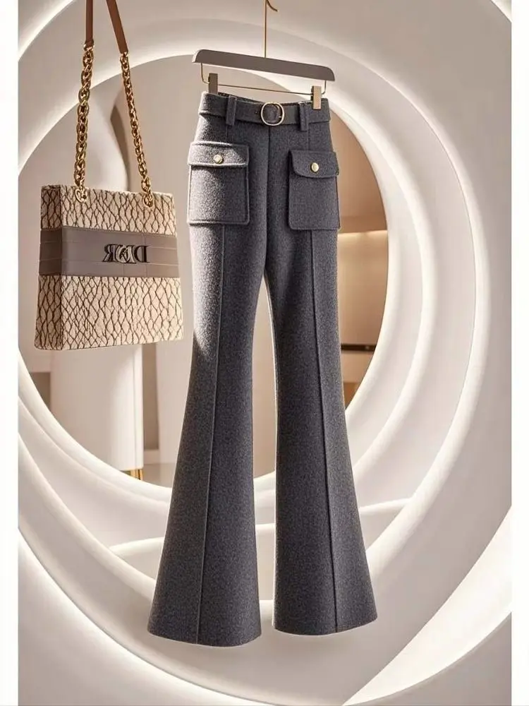 النساء الخريف الشتاء سميكة الدافئة مستقيم متوهج السراويل النساء مكتب واسعة الساق السراويل عالية الخصر المرأة السراويل فضفاضة السيدات TS388 #4