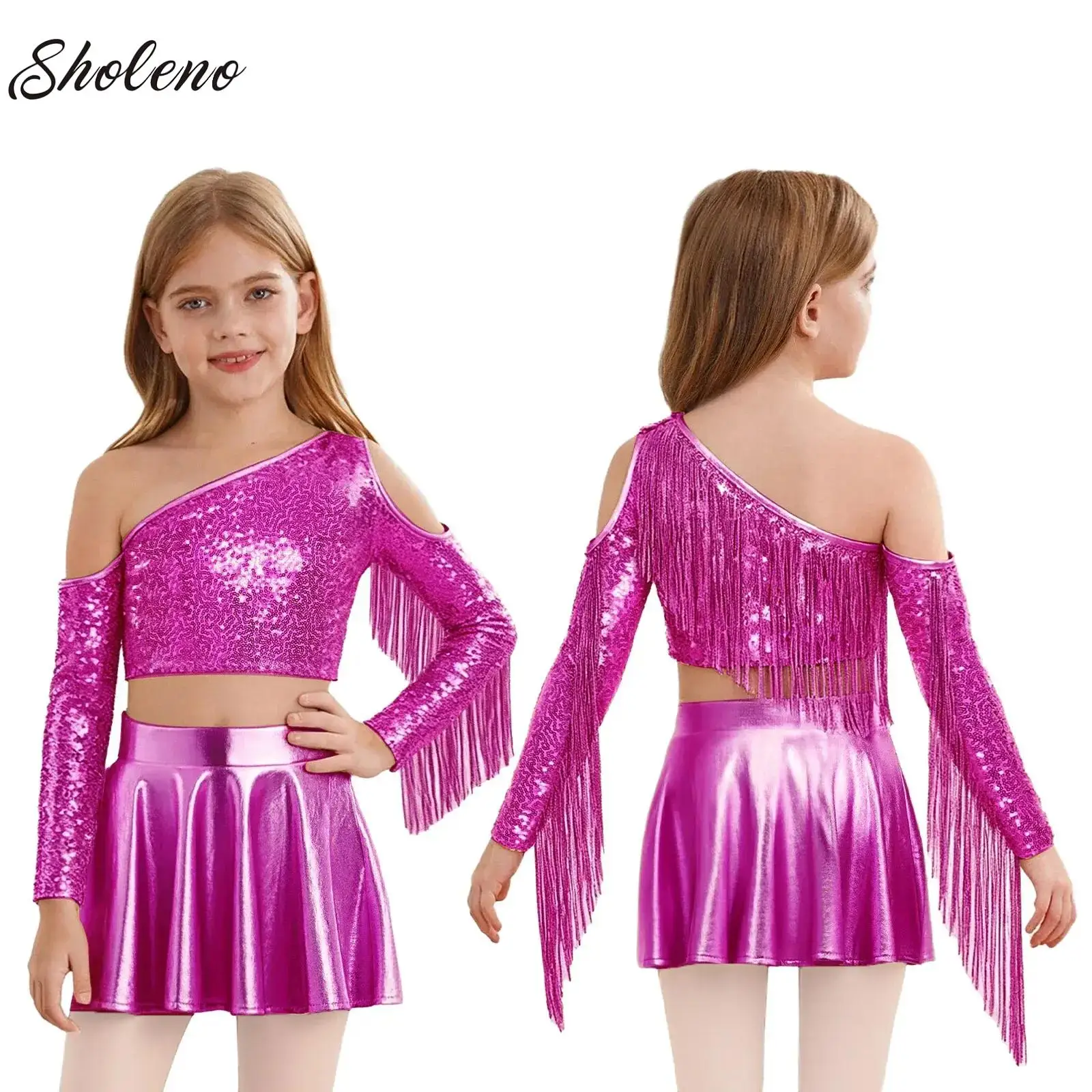 

Kids Girls Shiny Sequins Ballet Dress for Modern Jazz Latin Hip Hop Modern Dance Set Stage Performance Dance Costume Outfits