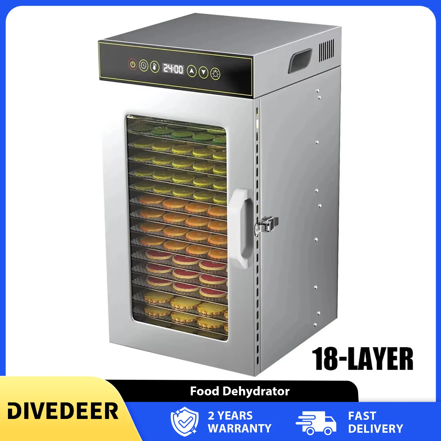 DIVEDEER Deshidratador de Alimentos de 6-18 Capas, Doméstico, de Acero Inoxidable, para Verduras, Carne, Snacks para Mascotas, Frutas Secas Inteligentes