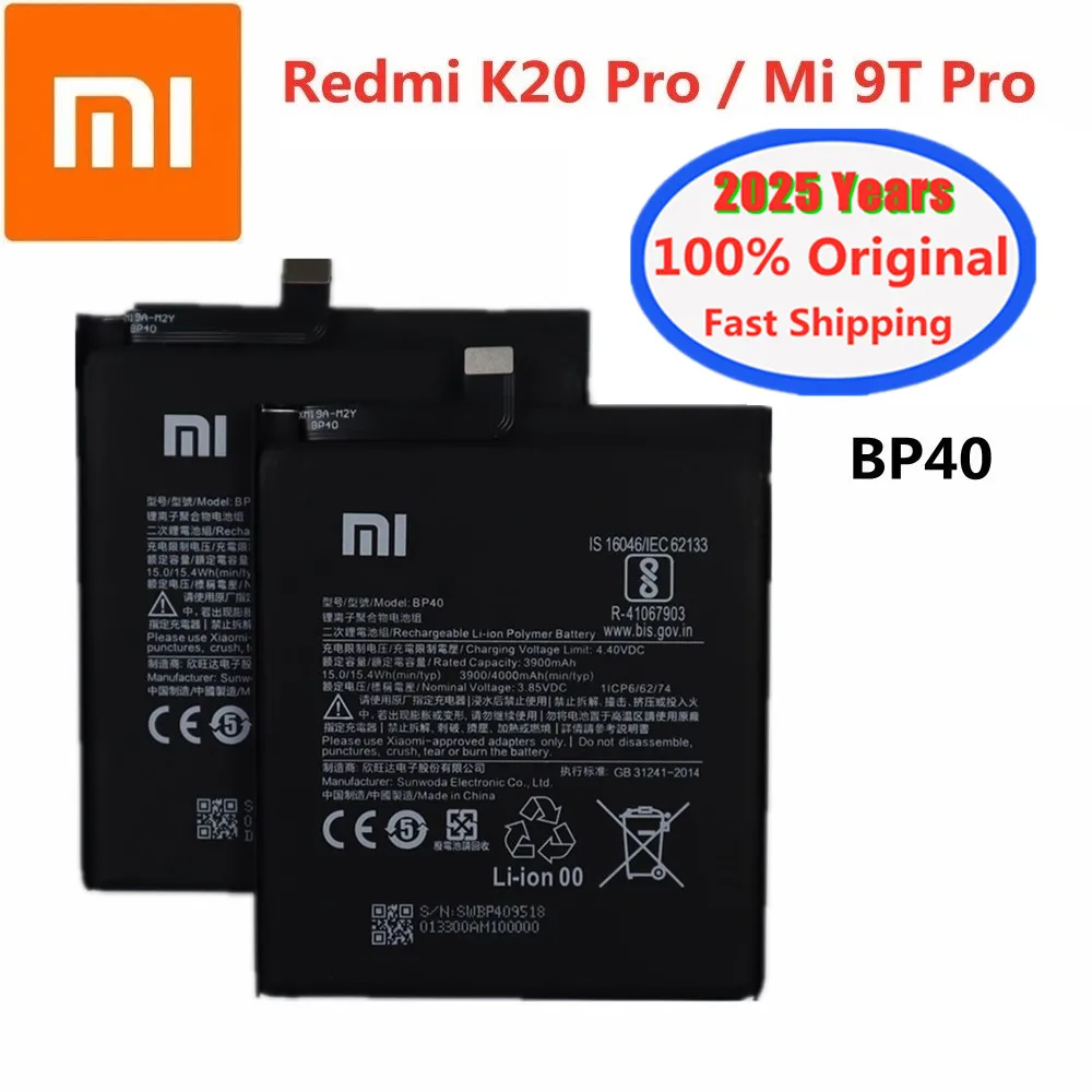 2025 Year BP40 Original Battery For Xiaomi Redmi K20 Pro / MI9T Mi 9T Pro 4000mAh Phone Batteries Bateria In Stock Fast Shipping