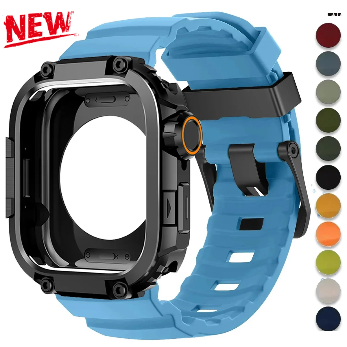 

Металлический корпус + силиконовый ремешок 2-в-1 для Apple Watch Series 11 10 46 мм, роскошный металлический чехол-браслет для iWatch 11 10 46 мм, аксессуары