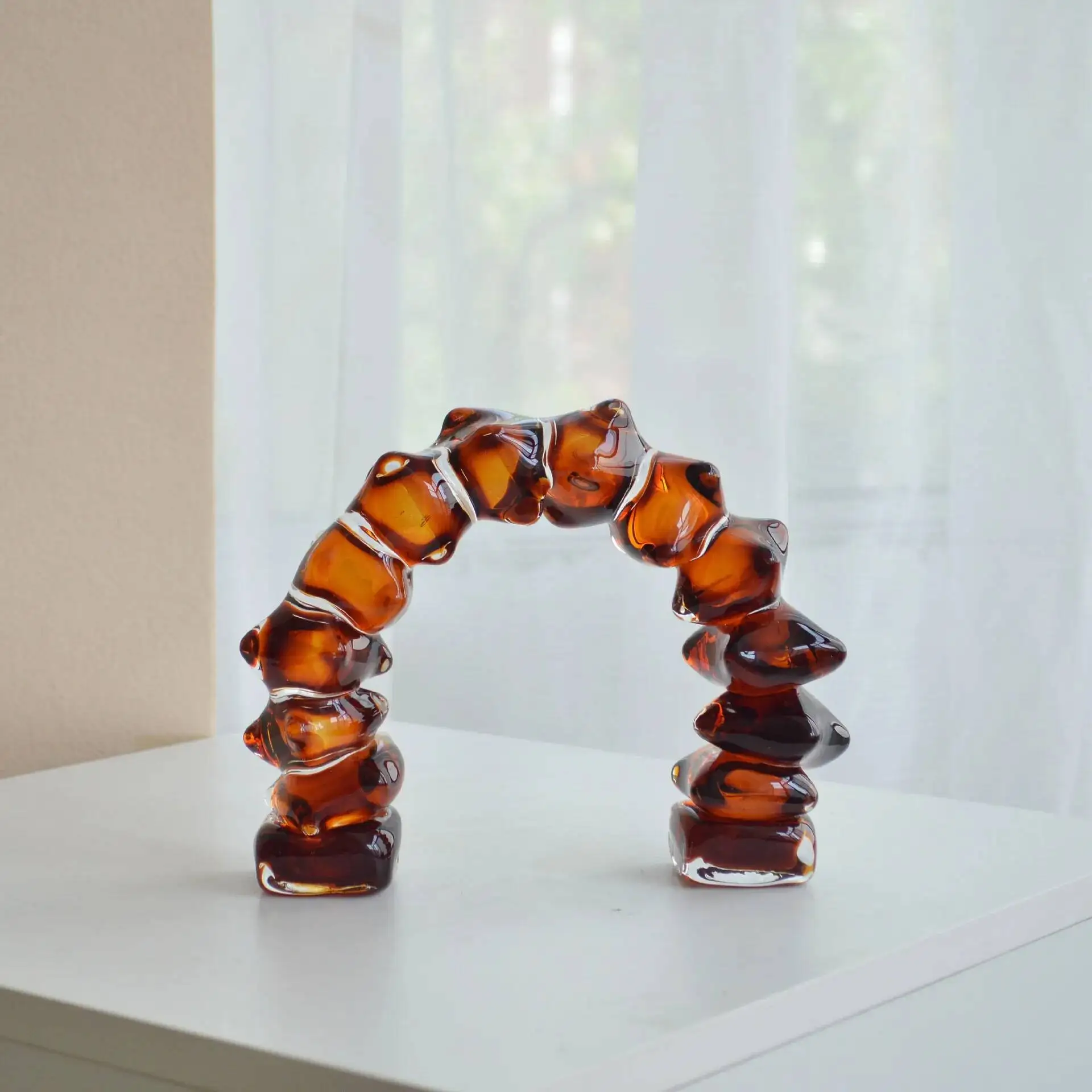 Creative Geometric Glass Arch Irregular Pipe Semi-circular Glass Handicrafts Decorative Figurines Home Decoration Accessories