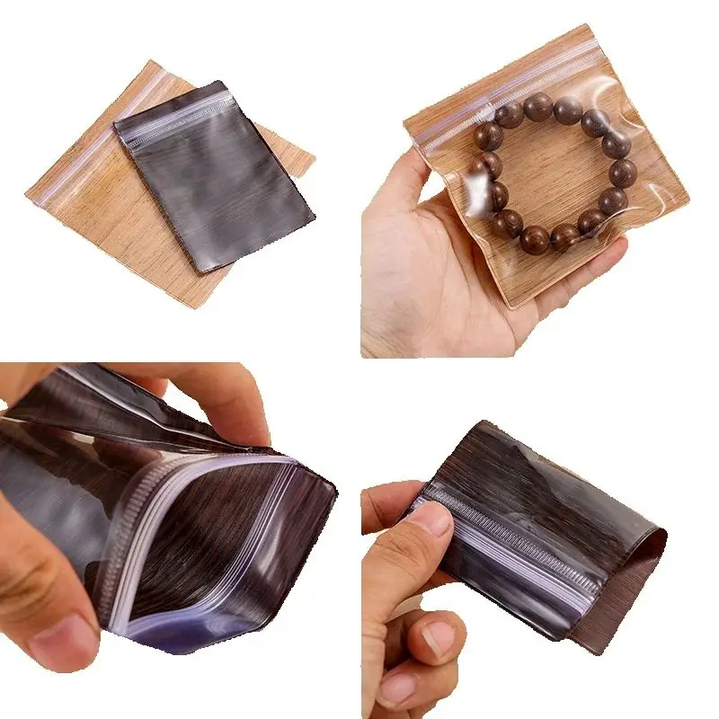 

100PCS PVC Wood Grain Zipper Bags, Dust-Proof Pouches for Jewelry Storage, Beaded Bracelets, Small Collectibles & Crafts DIY