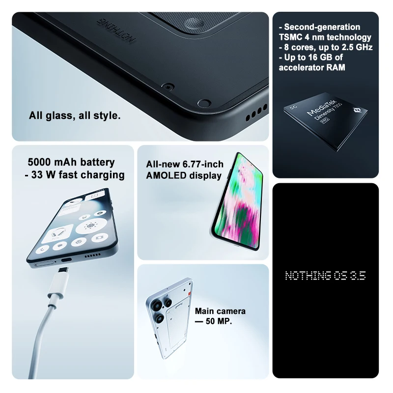 Nothing Phone (3a) lite Global Version MediaTek Dimensity 7300 Pro5G 6.77 AMOLED 120Hz 5000mAh 50MP Camare
