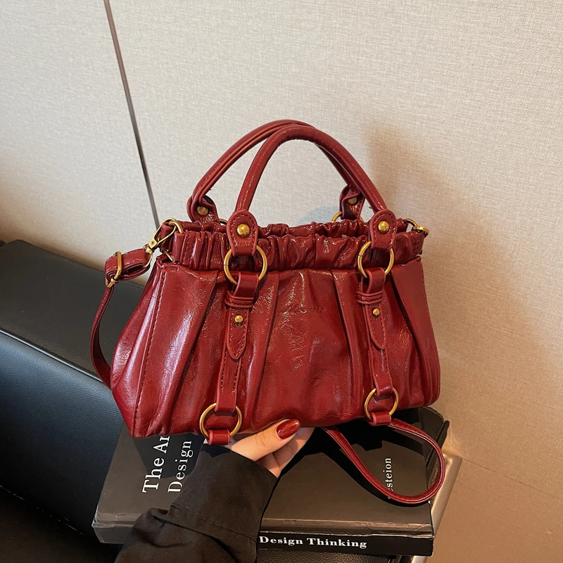 

2025 Autumn New Retro Fashion Glossy PU Square Shoulder Bags Solid Hasp High Quality Sense of Luxury Crossbody Bags for Women