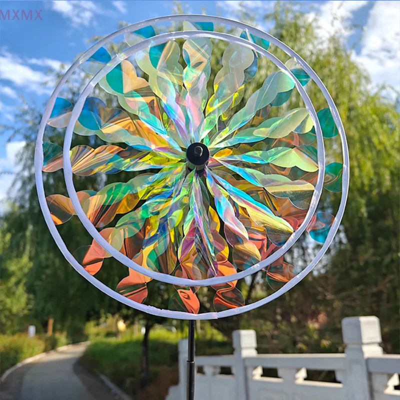 Colorful Lasers Dazzling Sunflower Windmill Large Double-layer Grandient Wind Spinner Kids Toys Outdoor Garden Lawn Yard Decor