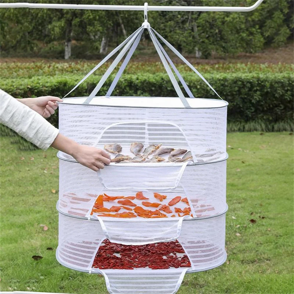 1-3 Layer Folding Fishnet Non-Toxic Polyester Net Hanging Drying Net Suitable For Fruit And Vegetable Herbs With Zip