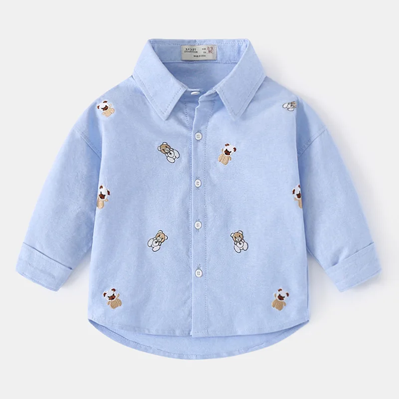 Children\'s Cartoon Shirts 2023 Spring Autumn Baby Lapel Blouse Korean Version Kids Full Print Boys Long Sleeves Cotton Shirt