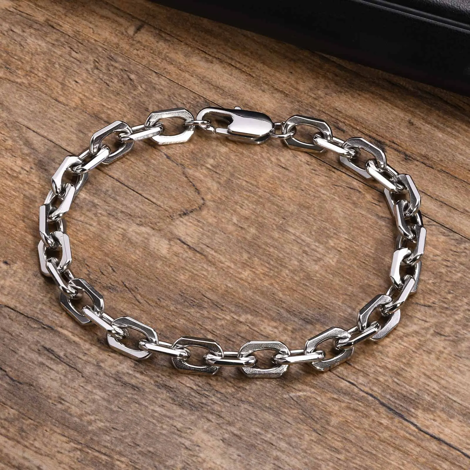 Basic 6.5MM Belcher Chain Bracelets for Men,Waterproof Stainless Steel Square Geometric Links Wristband Gift,pulseira