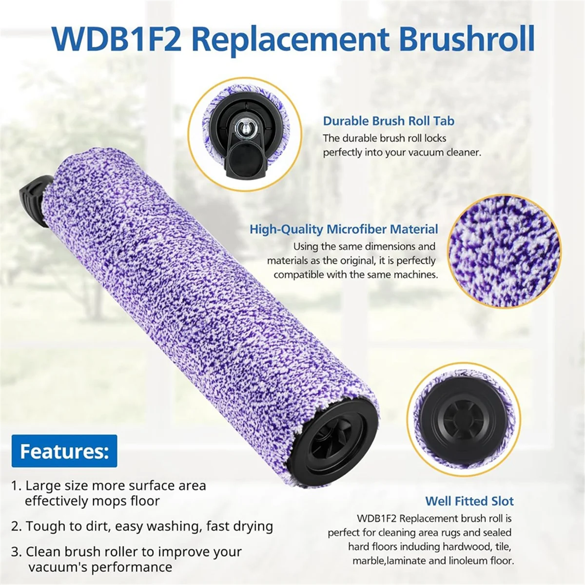 WDB1F2 Replacement Brushroll & Filter Bundle for Shark Hydrovac WD101 WD201 WD100 WD200 AW201 Vacuum Cleaner Parts—A19G