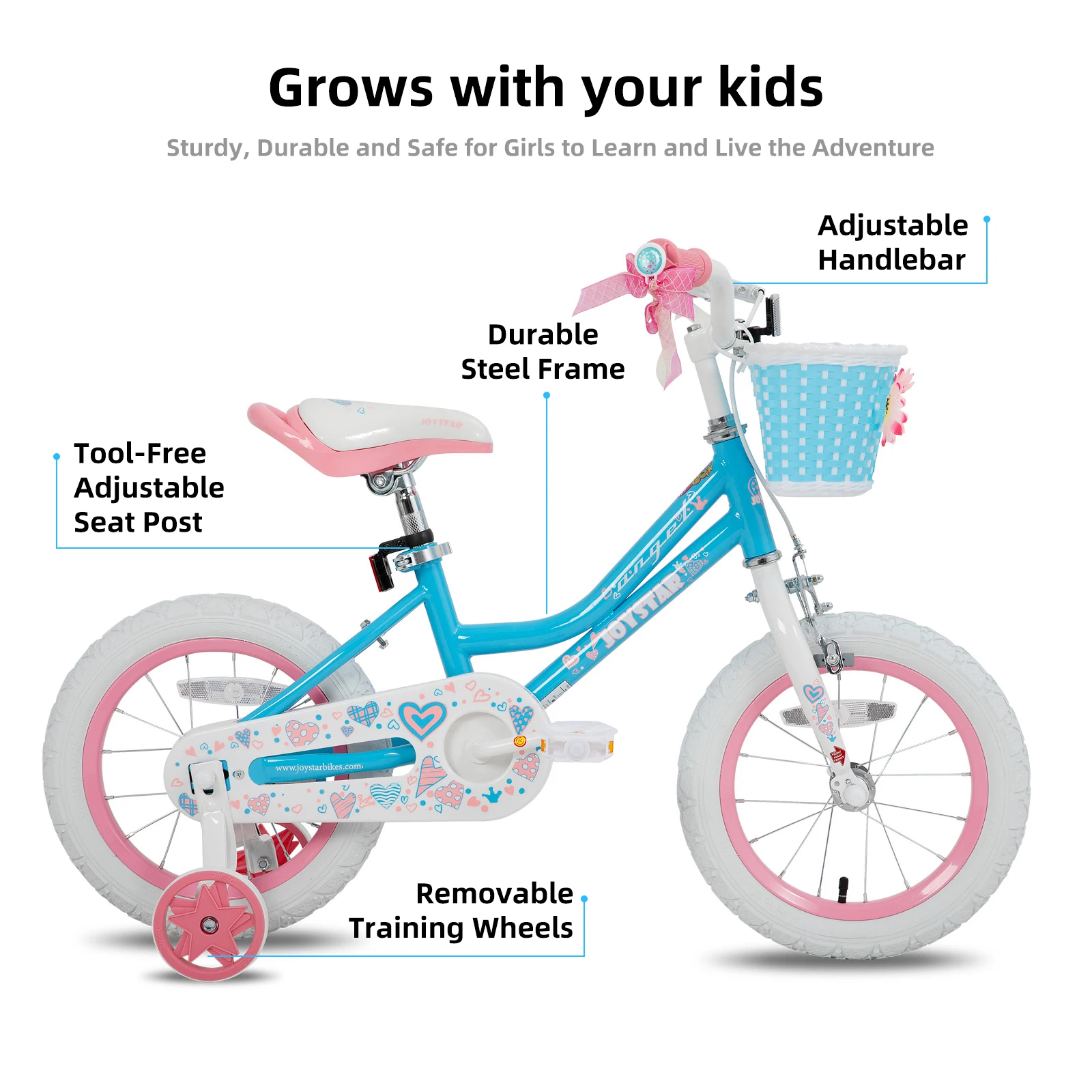 JOYSTAR fiets voor kinderen van 2-13 jaar, 12-20 inch kinderfiets met zijwieltjes en mand, 20 24 inch meisjesfiets met standaard