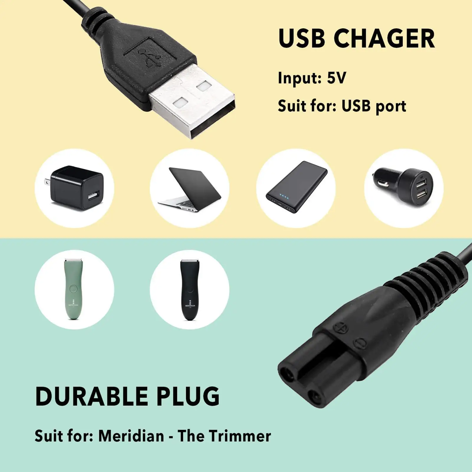Electric Shaver Trimmer Charger Cable Compatible with Meridian Grooming Replacement Charging Cable Power Cord Supply Adapter