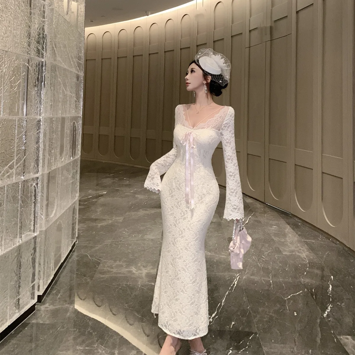 مثير V-Ne طويل Sve الدانتيل الدكتور التخسيس Fi الذيل تنورة عالية الخصر الخريف الشتاء جديد Sle الحلو Sle النسيج الآخر... #5