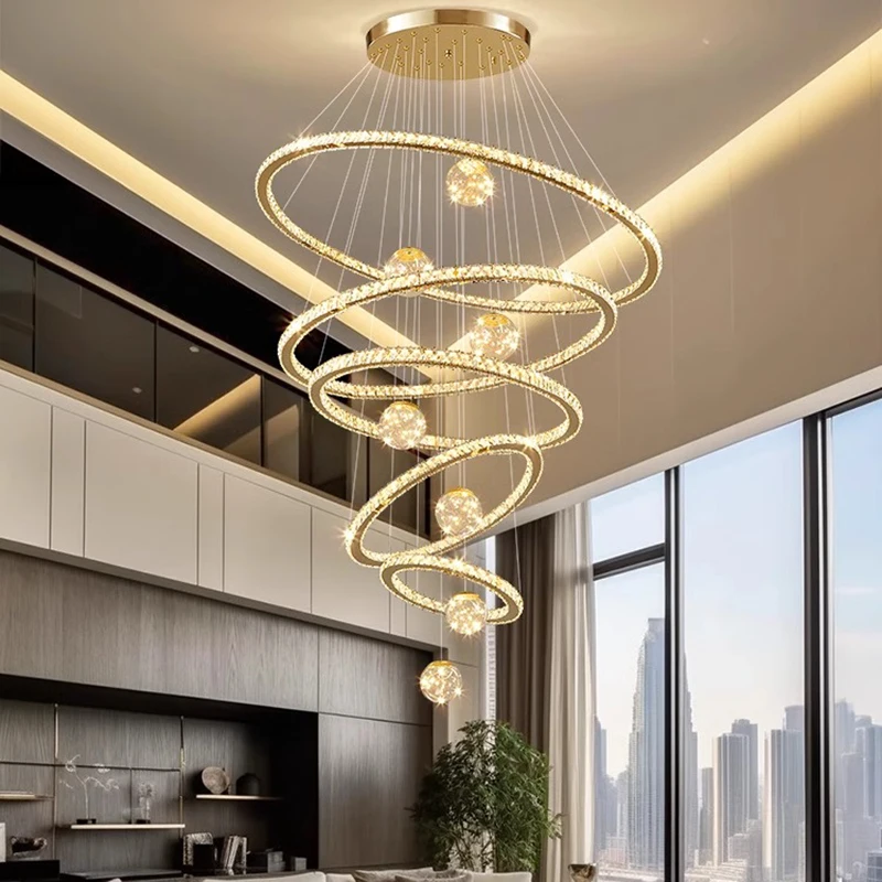 Candelabro de cristal para decoración del hogar, lámpara colgante para escalera, luces colgantes para sala de estar, iluminación interior