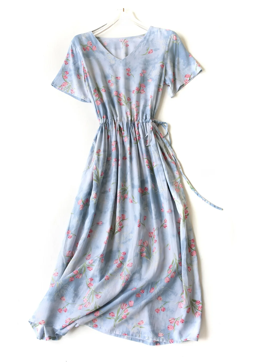 Floral coton soie v-ne minceur taille haute Dr décontracté Sle ort Sve printemps été femmes Dr respectueux de la peau