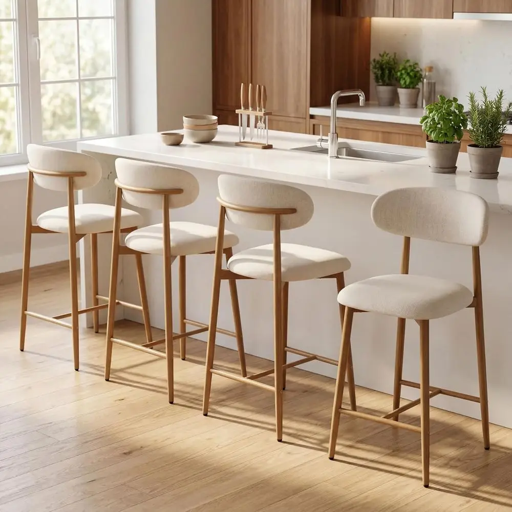 

Set of 4 Upholstered Counter Height Bar Stools with Metal Legs for Kitchen Island Dining, Beige