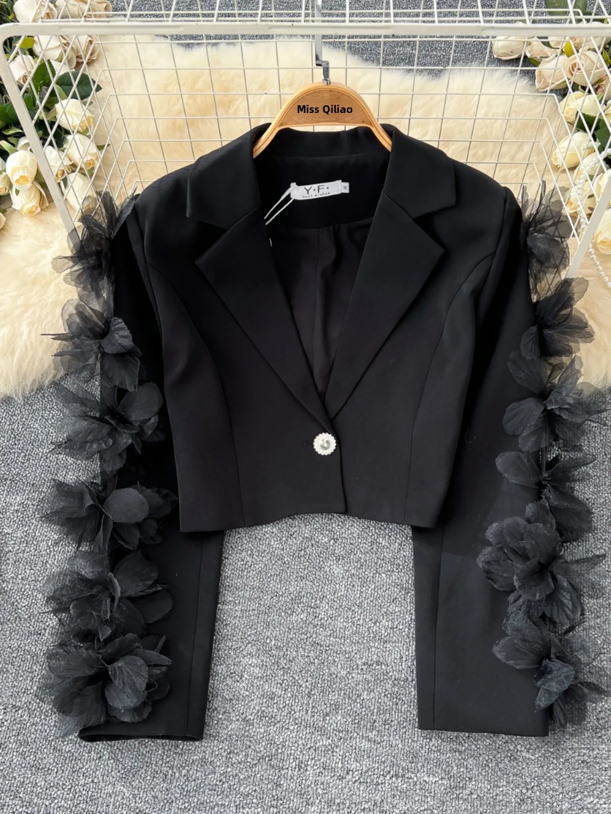 ort Svel Jaet Women's 2024 Autumn High-End Feeling 3D Flower Long Sve Versatile Suit Collar Small Fraance Sl...