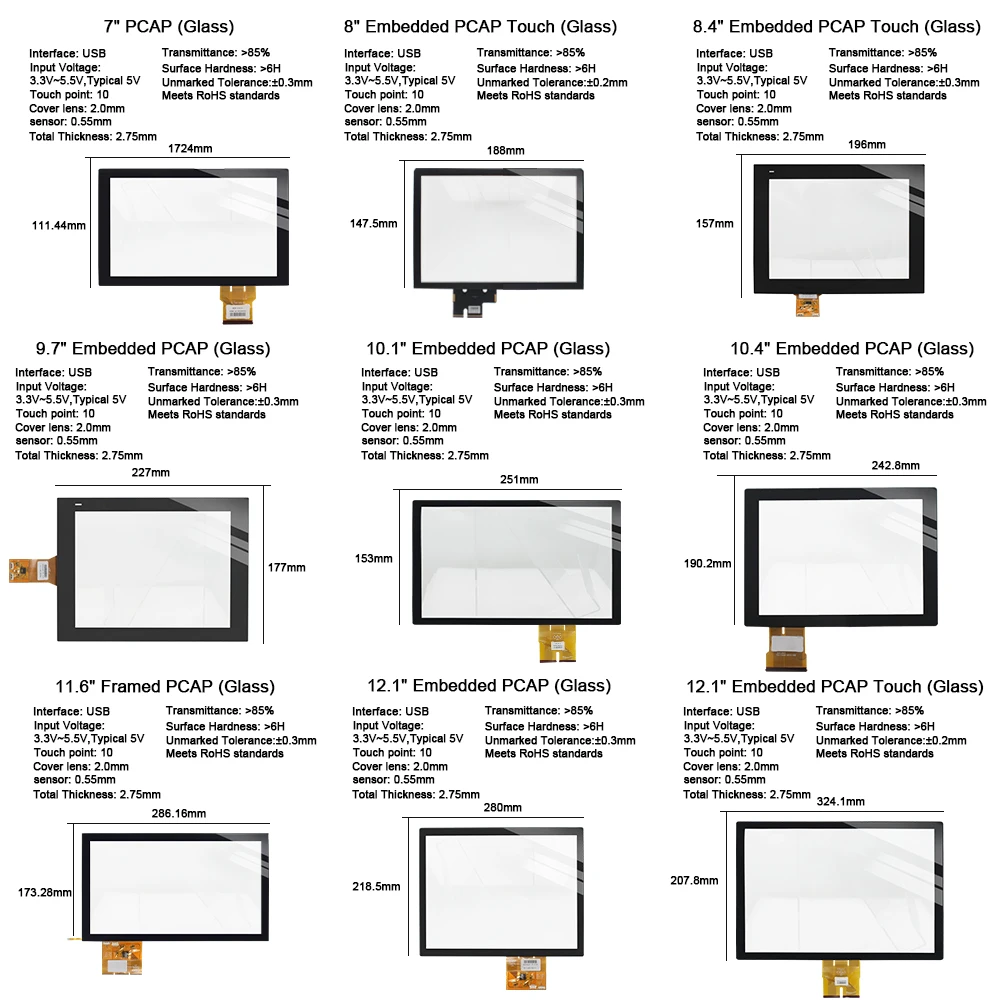 19 Inch PCAP  Screen Industrial Capacitive Touch Sensor Panel USB I2C Multi Touch Glove Wet Touch Custom Cover Glass