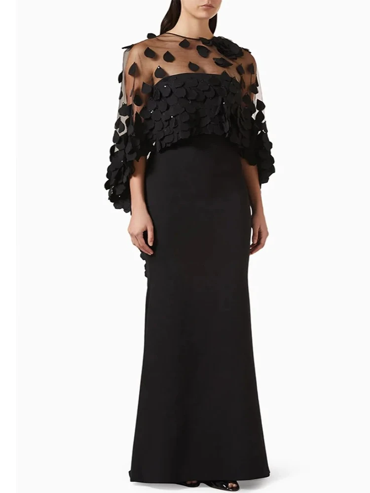 Abito da sera arabo saudita con mantella personalizzato senza spalline senza maniche con perline petali floreali abito lungo da ballo abiti da festa moda