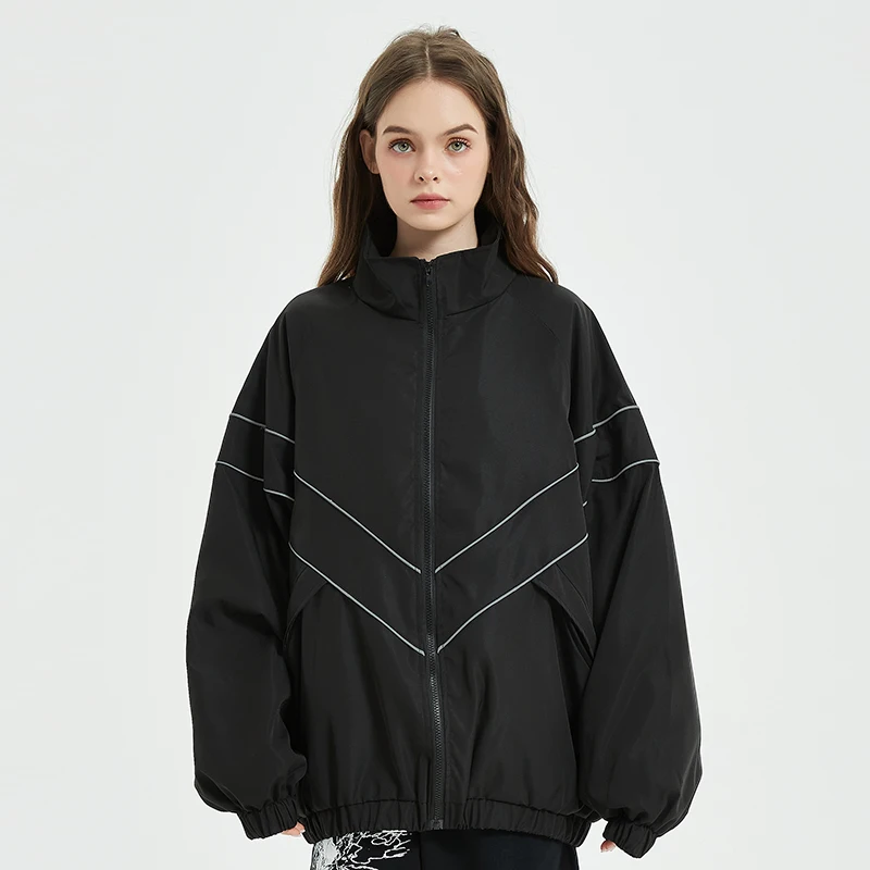 Men Hip Hop Streetwear Reflective Striped Jacket Coat Zipper Up Jacket Windbreaker Harajuku Thin Jacket Sports Black Blue