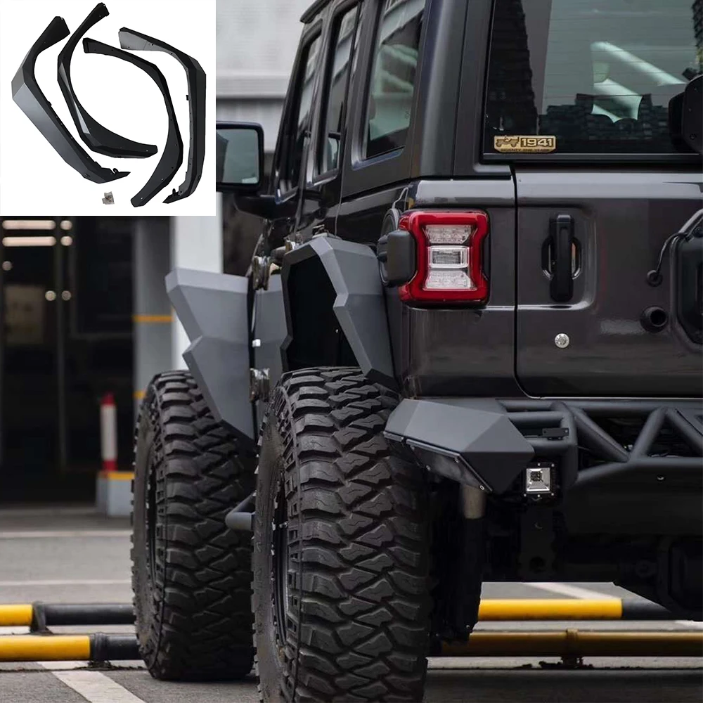 Front Rear Fender Flares mudguard 4 PCS Aluminum Alloy Wheel Protector With LED Light For Jeep Wrangler JL2018+ SXMA JL1064