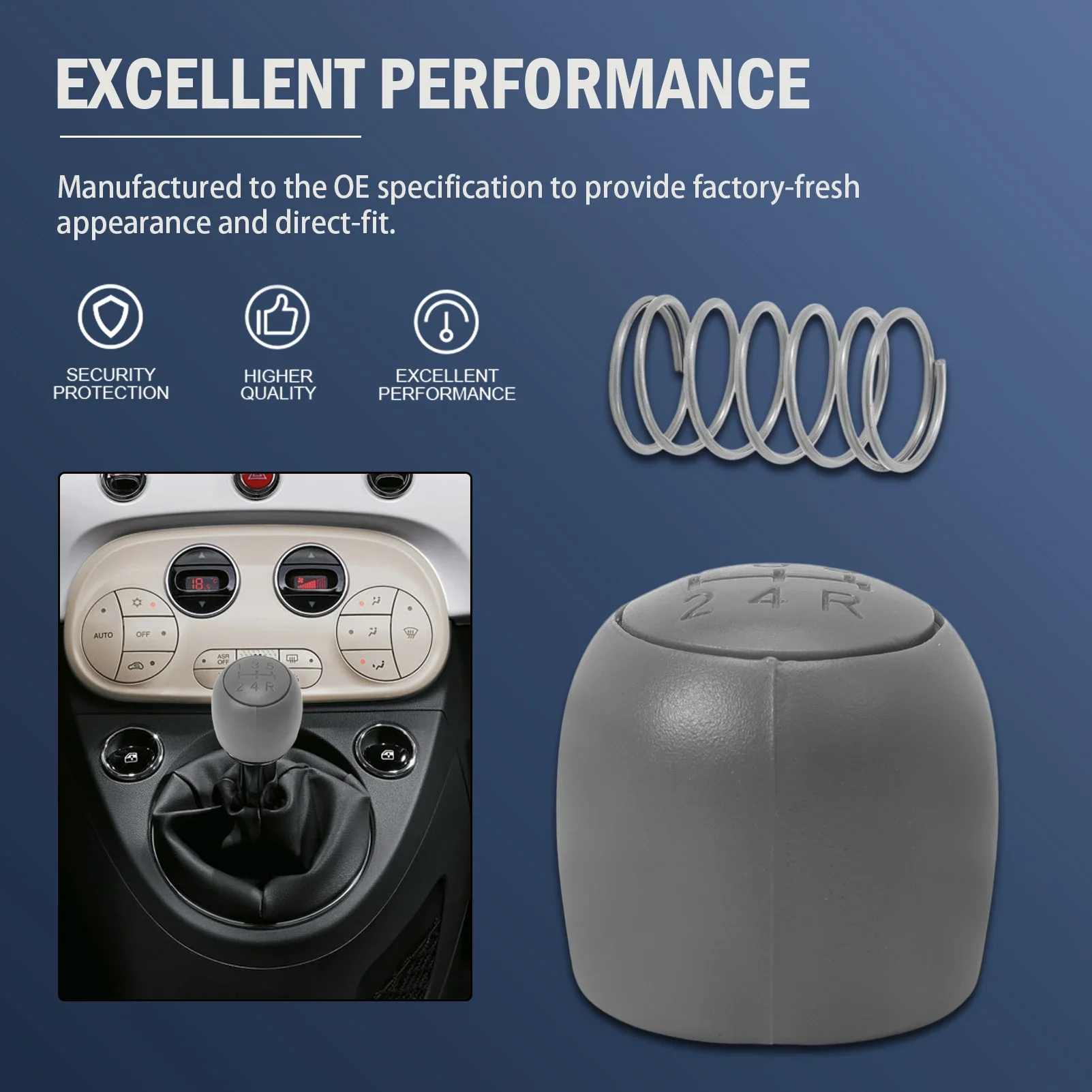 5 Speed Gear Knob Kit with Reverse and Return Spring Compatible with Fiat Panda 169 (2003-2012), Fiat 500 and 500C (2007-2013)
