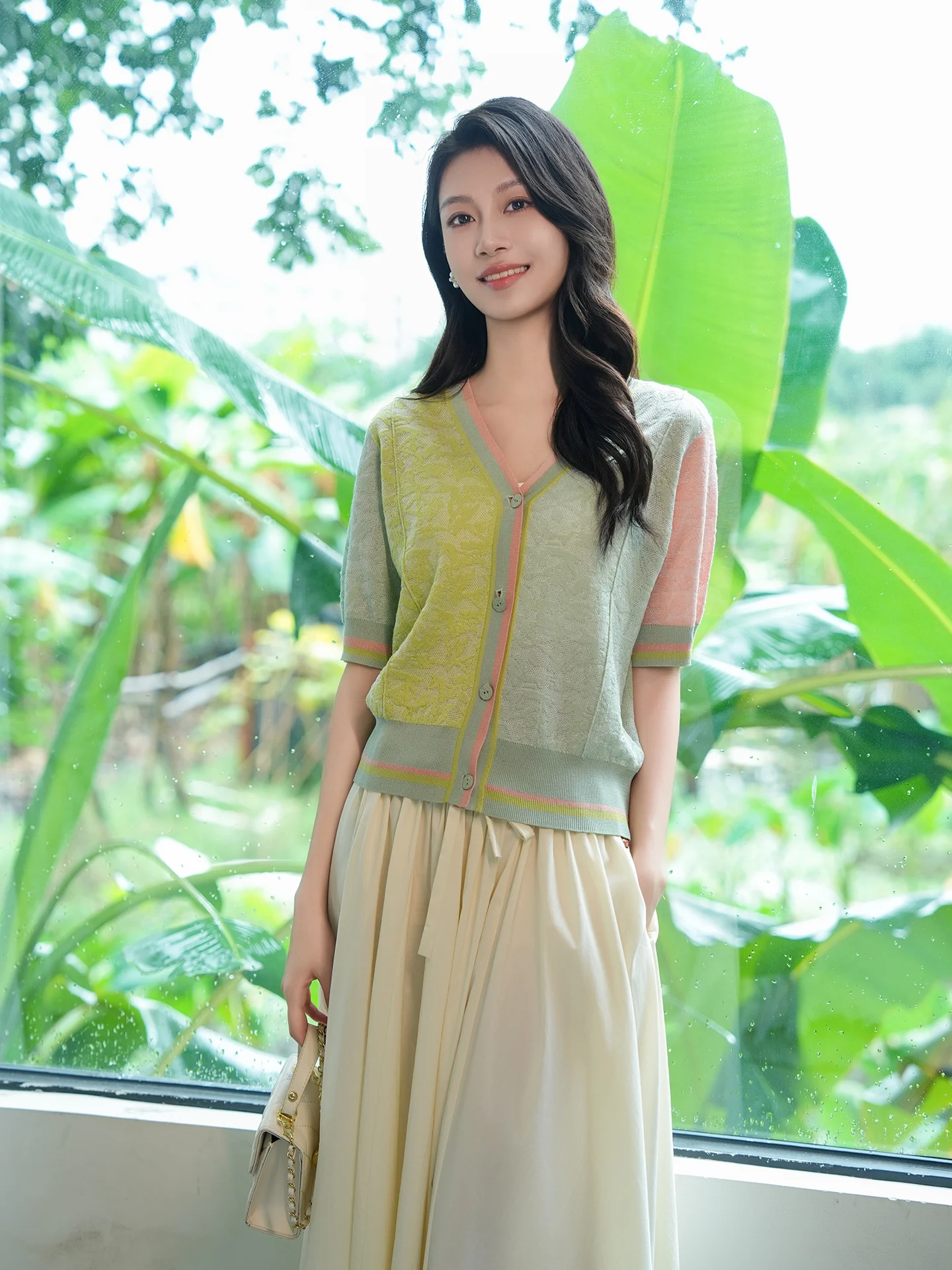 

Summer ort Sve V-Ne Open Cardigan Lightweight Thin Color Blo Casual Sle Women's Knitted Sweater Light Pink Outerwear