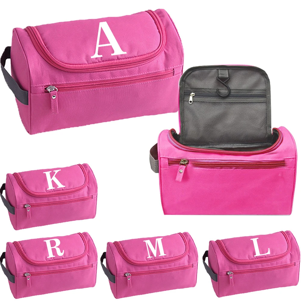 Compact Hanging Travel Wash Bag Multi‑Slot Cosmetic Storage Pouch White Letter Pattern Toiletry Bag for Short Overnight Outing