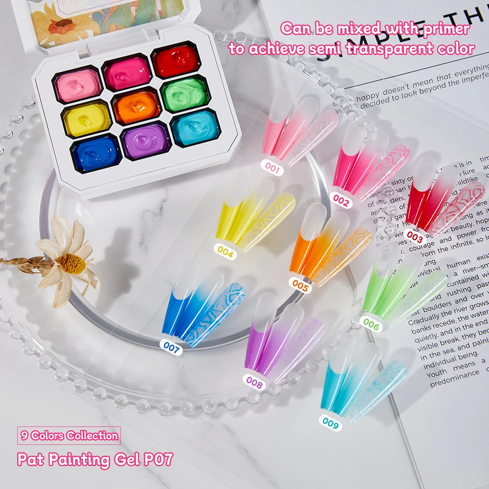 Vendeeni 9 Grid Multifunction Painting Gel Nail Polish Pure Color Glitter Gel Varnish Blooming Gradient Pat Gel Lacquer Palette
