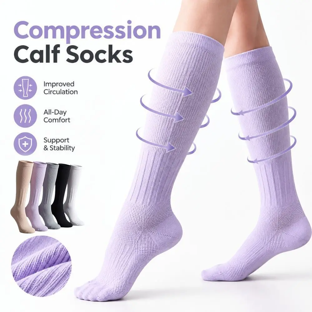 2 Pairs New Soft Breathable Compression Calf Socks Non Slip Stretch Athletic Socks Compression Long Tube Socks Fitness