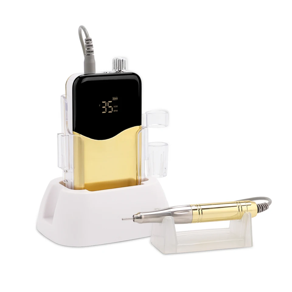 Mango de motor sin núcleo 35000RPM, fresa de uñas profesional portátil con base de escritorio, inalámbrico de 35K, batería recargable, onda potente 6