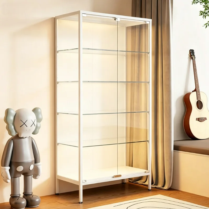 Steel glass bookcase, household living room with lock figure cabinet, bedroom study floor-to-ceiling multi-layer storage