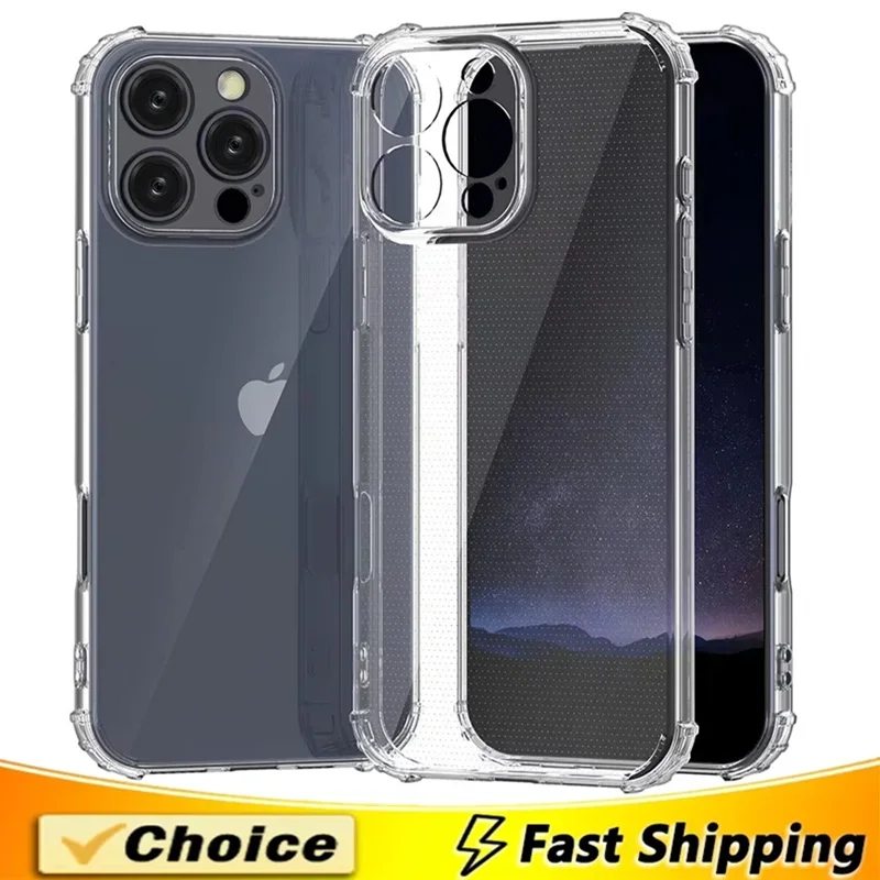 Shockproof Silicone Clear Phone Case For iPhone 16 11 12 13 14 15 Pro Max Lens Protection Back Case For IPhone 13 Mini XR XS MAX