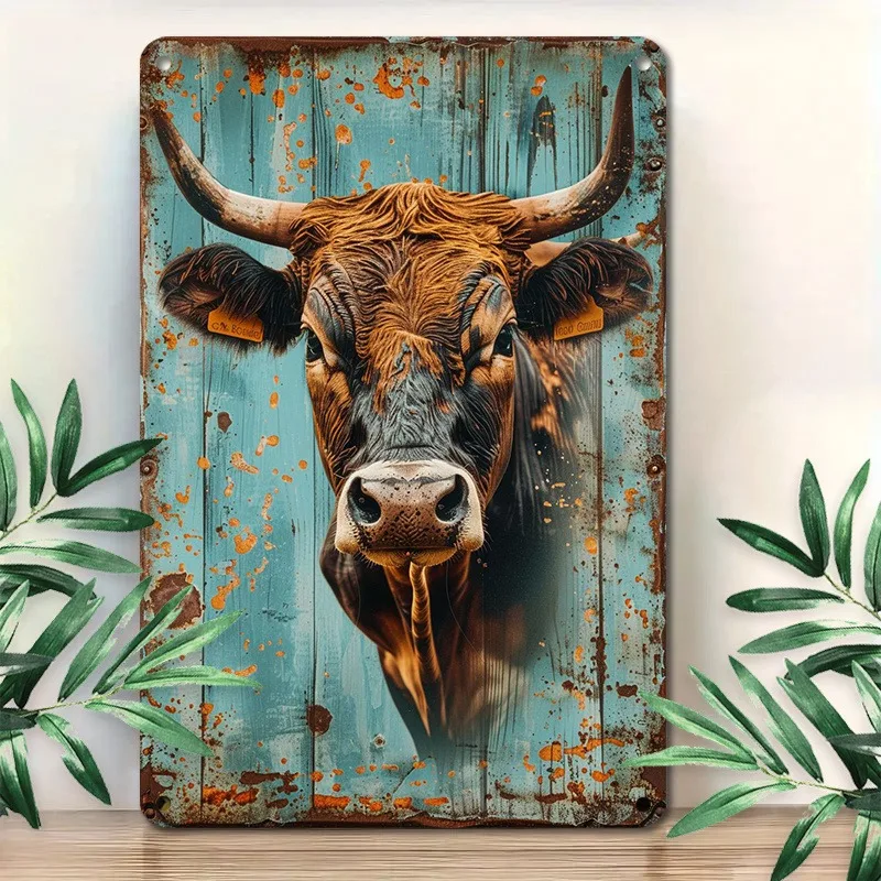 

Decorative Aluminum Plaque: Exquisite Bull Artwork with A Vintage Rustic Finish, Perfect for Interior Wall Decoration, 7.9x11.8"