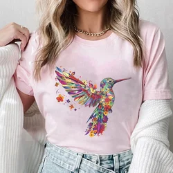 Floral Hummingbird Tee Shirt Women Clothes Fashion Designer Harajuku T-shirt Girl Streetwear Short Sleeve Tee Aesthetic Clothing